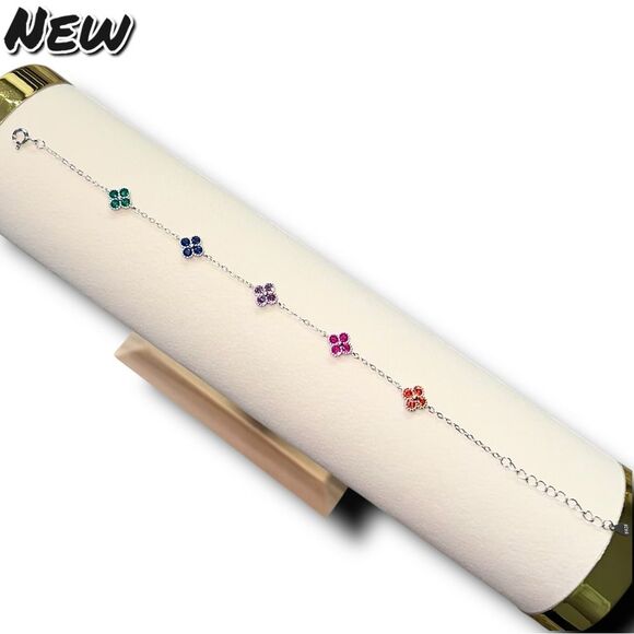 New Exclusively Fancy 925 Sterling Silver Rainbow Clover Bracelet - Picture 3 of 7